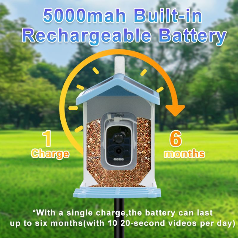 Smart Bird Feeder with Camera Solar Powered Waterproof for Garden Bird Watching Camera