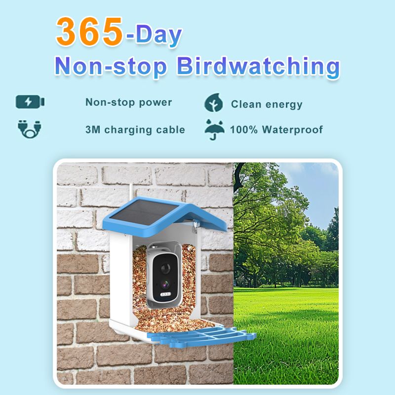 Smart Bird Feeder with Camera Solar Powered Waterproof for Garden Bird Watching Camera