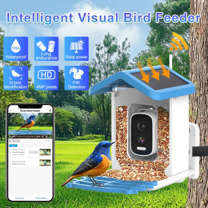 Smart Bird Feeder with Camera Solar Powered Waterproof for Garden Bird Watching Camera