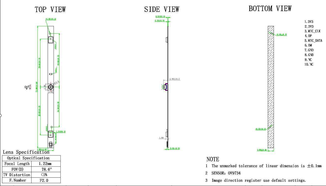 1MP High-Definition OV9734 720P Ultra-thin, Narrow edge Notebook Camera Module