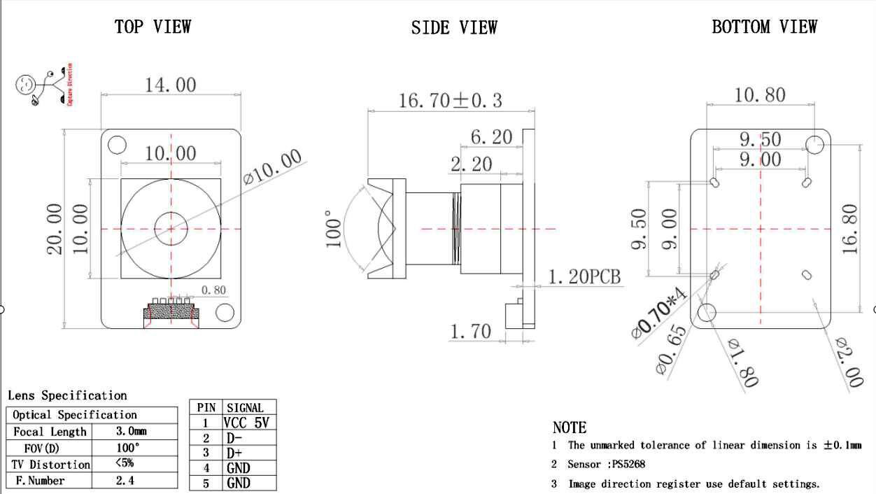 2MP PS5268 1/2.7 1080P  WDR USB Mini Camera Module For facial Recognition Equipment