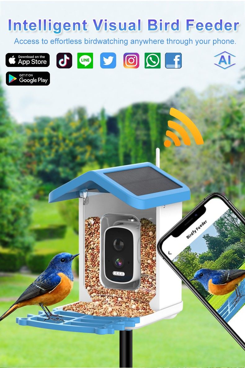 Smart Bird Feeder with Camera Solar Powered Waterproof for Garden Bird Watching Camera