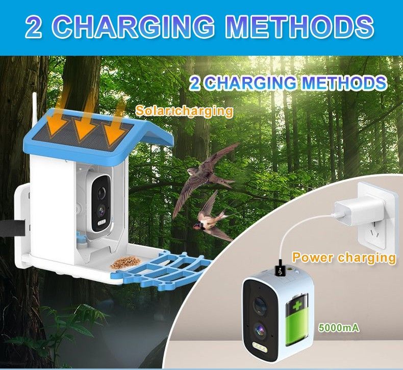 Smart Bird Feeder with Camera Solar Powered Waterproof for Garden Bird Watching Camera