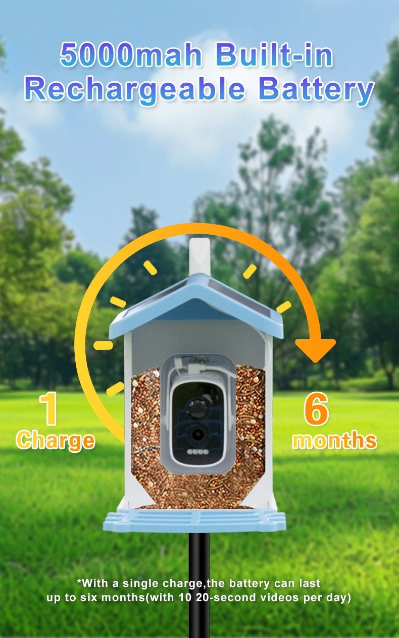 Smart Bird Feeder with Camera Solar Powered Waterproof for Garden Bird Watching Camera