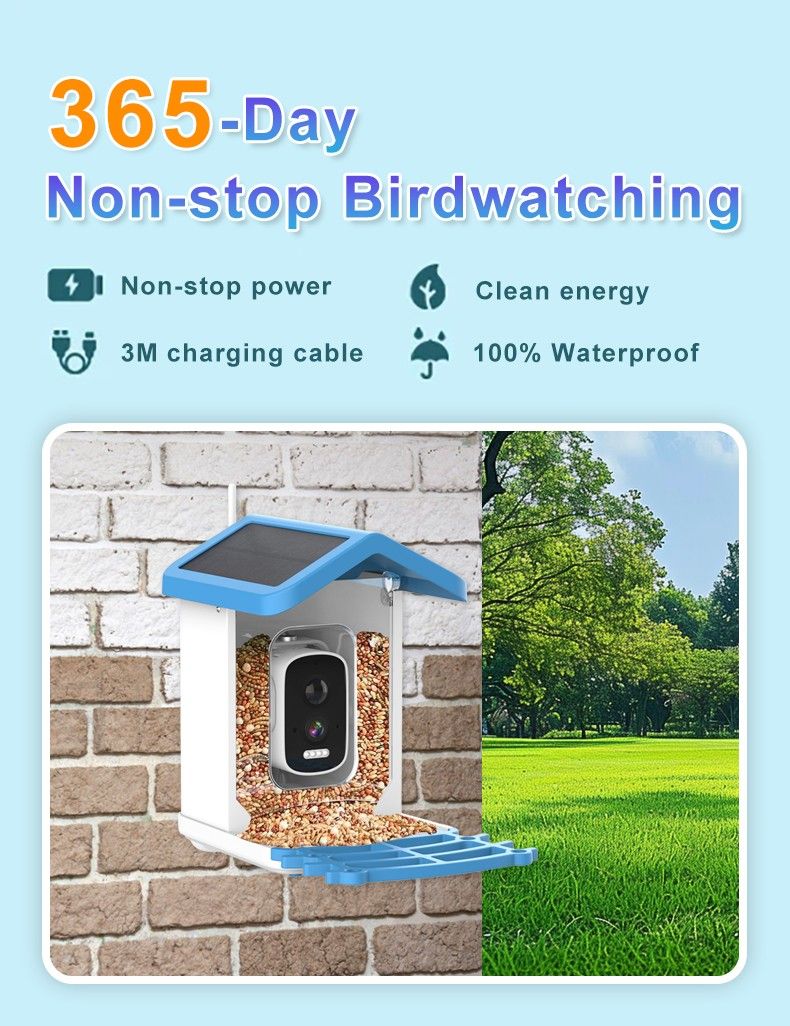 Smart Bird Feeder with Camera Solar Powered Waterproof for Garden Bird Watching Camera