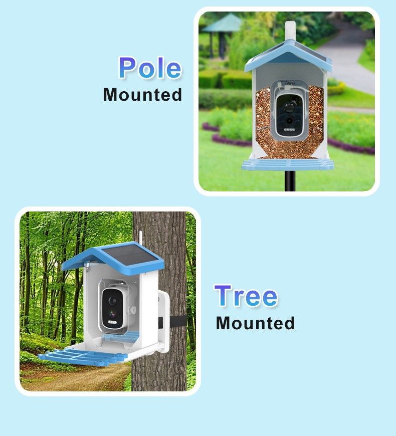 Smart Bird Feeder with Camera Solar Powered Waterproof for Garden Bird Watching Camera