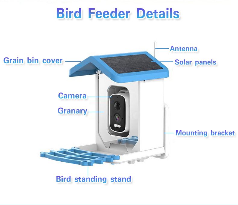 Smart Bird Feeder with Camera Solar Powered Waterproof for Garden Bird Watching Camera