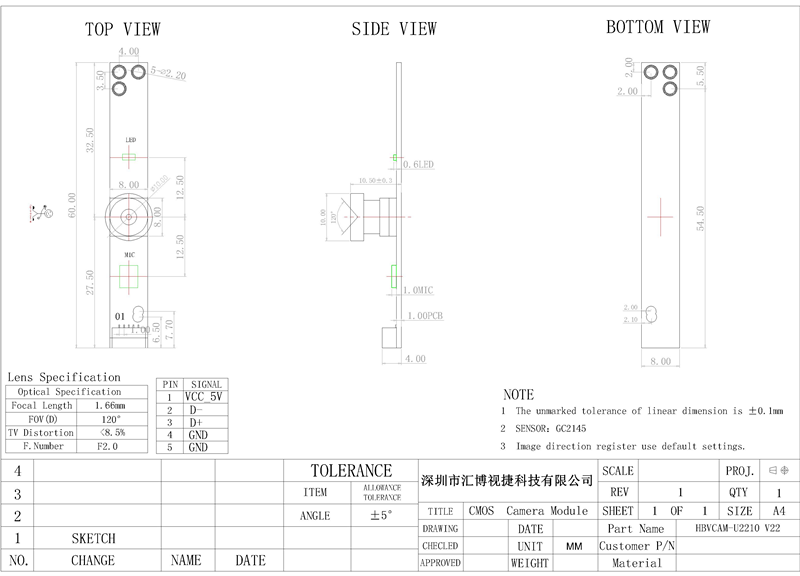 2MP USB2.0 Notebook Computer Camera Module