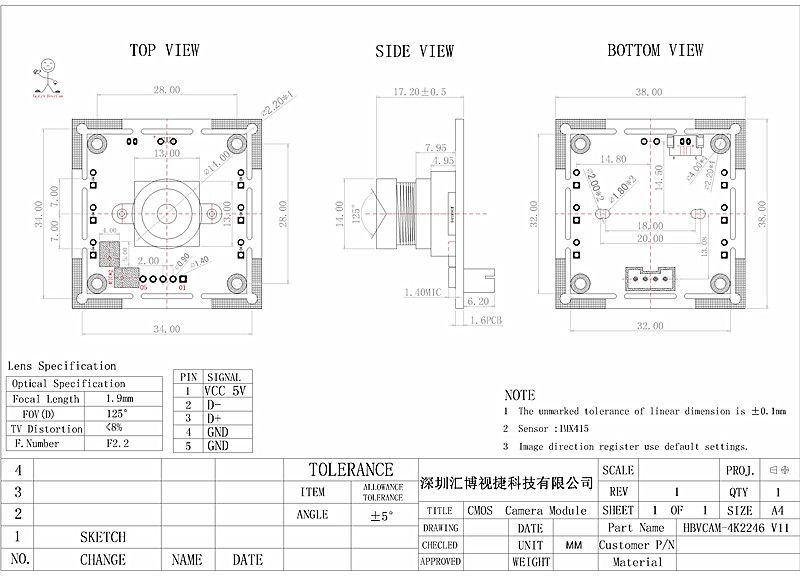 8.3MP True 4K USB2.0 Camera Module For Industrial Equipment